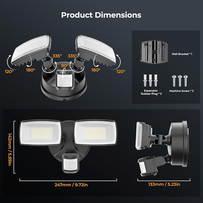 Onforu Battery Powered Motion Sensor Outdoor Lights, Security Floodlight | Easy to install anywhere for temporary lighting at porch shed fence, 1500LM wireless battery operated LED flood light