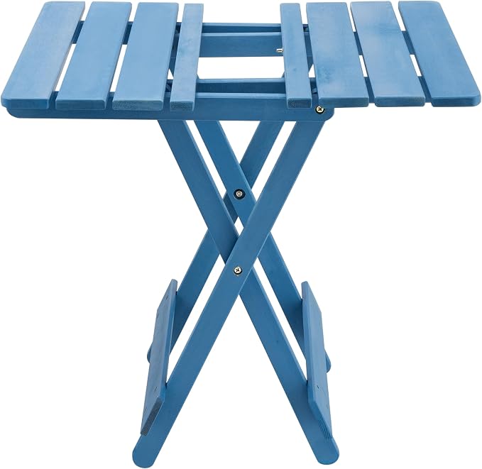 Folding Square Patio Table, Solid Wood, Blue