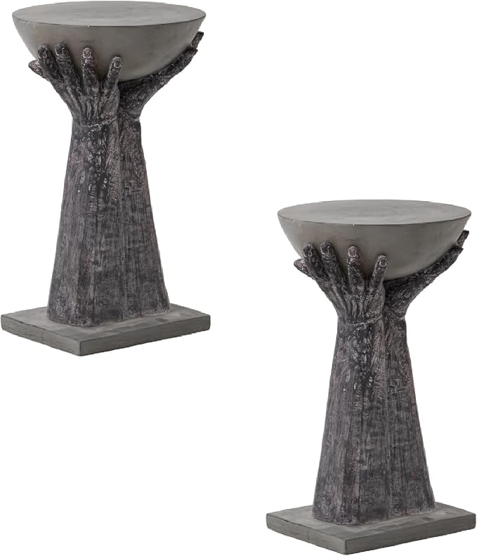SUNBURY Outdoor Side Table Set of 2, 13" W Hand-Shaped Concrete Side Table, Accent Patio End for Outside, Decorative Garden Stool for Plant Stand, Balcony