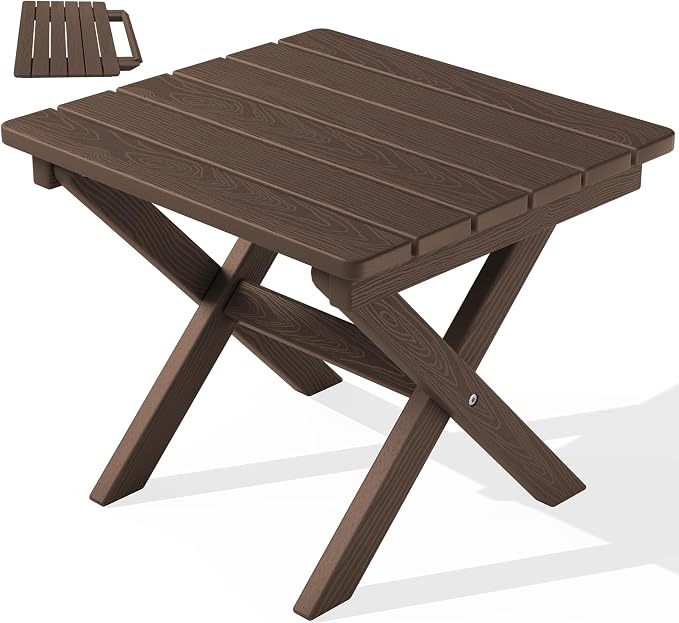 SERWALL Portable Folding Outdoor Side Table - Adirondack Style, HDPE Material, No Assembly Required, Outside End Table for Patio, Porch, Deck, Pool, Coffee