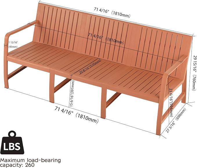 KEIKI 5 PC Outdoor Indoor 3-Seater Sofa,2 Chairs and 2 Coffee Tables PP Furniture Set Easy Assembly for Patio