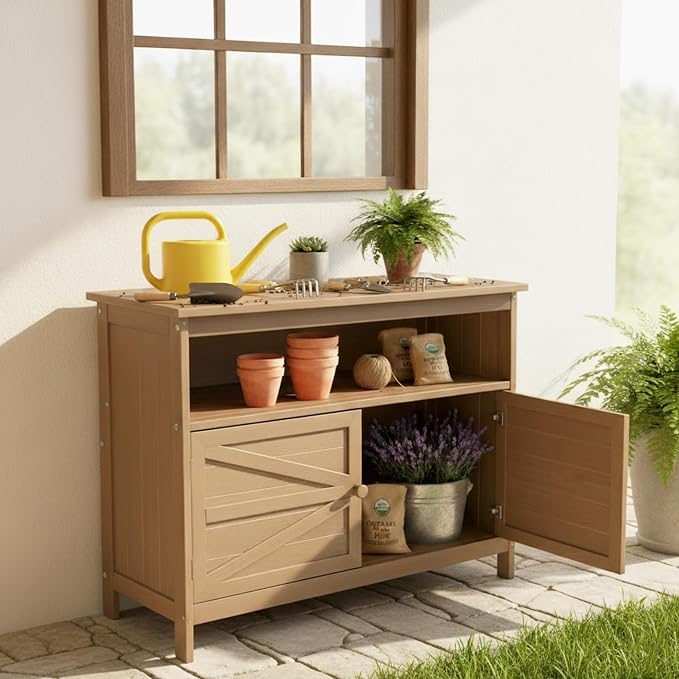 HIPS All-Weather Outdoor Storage Cabinet,Outdoor Sideboard with Magnetic Doors,3-Shelves Patio Storage Cabinet, Used for Garden,Buffet Cabinet,TV Stand, Bar Table,Balcony