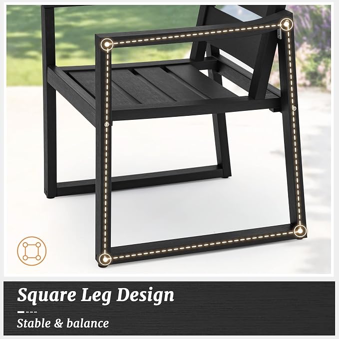 Cozyman HDPS Outdoor Dining Chairs, 350LBS, Patio Dining Chairs with Armrest, All Weather Outdoor Kitchen Chairs with Square Frame Legs for Outdoor Indoor, Lawn, Garden, Backyard, Black