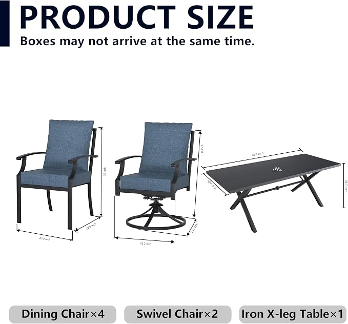 Kullavik 9 Pieces Outdoor Dining Set,Patio Dining Table and Chairs Set for 8,Fence Pattern Back Chairs with Thickened Cushions & Rectangular Metal Dining Table with Umbrella Hole for Patio,Navy Blue