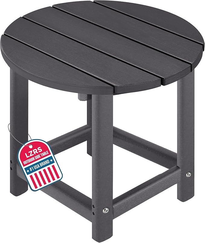 LZRS Adirondack Patio Side Table End Table, Outdoor Coffee Tables for Patio, Backyard,Pool, Indoor Companion, Easy Maintenance & Weather Resistant(Grey)