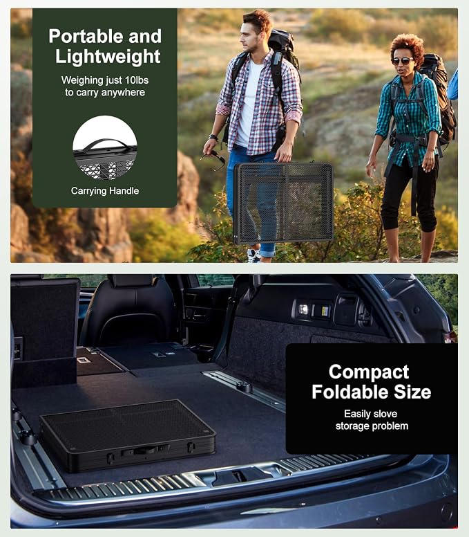 Raynesys Foldable Grill Table with Mesh Desktop, 200lbs 3Ft Portable Folding Table, Height Adjustable Metal Table for Ourdoor, Camping, Picnic, BBQ and Beach, RV, 35.4" L x 23.6" W