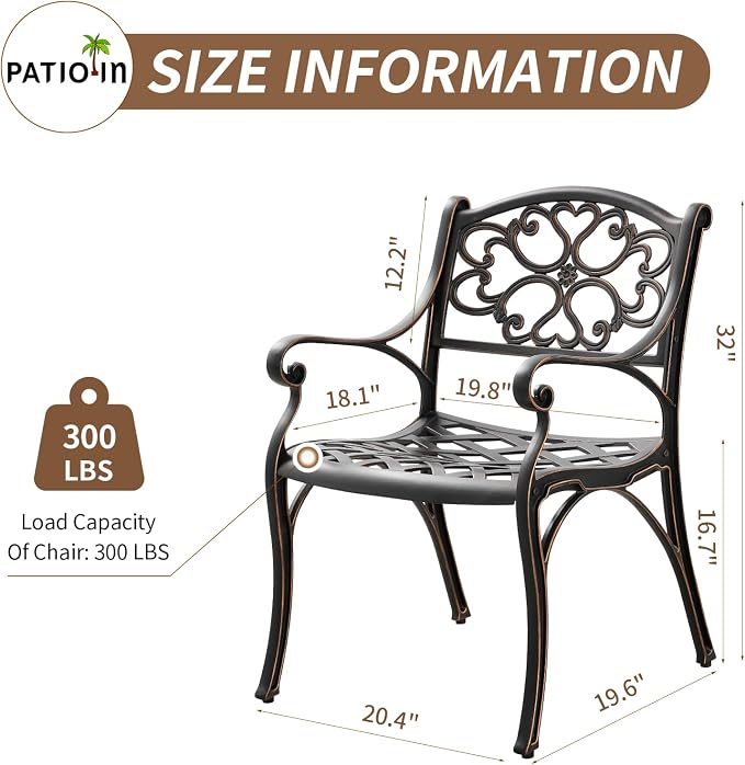 5 Piece Patio Dining Set, All Weather Cast Aluminum Outdoor Dining Table and Chairs Set of 4, Patio Furniture Conversation Set with 4 Chairs and 31" Round Table, 2.2" Umbrella Hole