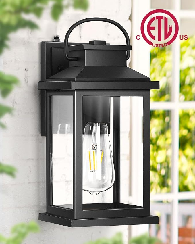 VIANIS Outdoor Wall Lantern, Modern Black Exterior Porch Lights Wall Mount Light Fixture, 100% Aluminum Waterproof Outside Lights for House, Dusk to Dawn Outdoor Sconce Lights for Garage, Patio 2-Pack | Smart Sensor, Aluminum, Modern Outdoor Sconce Lig...