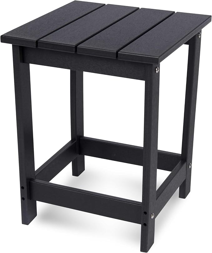 Shine Company Adirondack Square Outdoor Side Table, HDPE Resin End Table, Weatherproof Small Table, Black