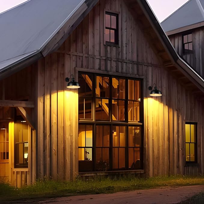Solar Barn Light for Outside, Dusk to Dawn Outdoor Wall Lights Solar Powered, Farmhouse Exterior Wall Sconce, Industrial Outside Lighting Fixture, Rustic Lantern for Garage, Barn, Shed