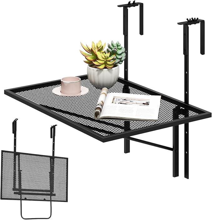 Giantex Outdoor Folding Hanging Table with 5-Level Height, Anti-Rust Coated, Suits for 1.4” -4” Railings, Space-Saving Balcony Side Railing Table for Indoors Outdoors