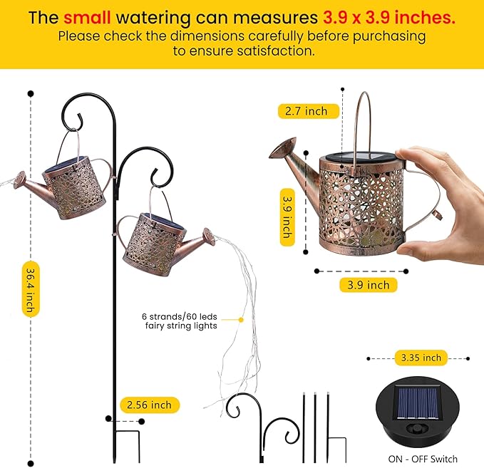 Solar Lights Outdoor Decorative, 2 Pack Metal Solar Watering Can Lights Waterproof, Small Hanging Garden Decor Yard Lights Outside Patio Lawn, Gifts for Mom Grandma Women Birthday(Colorful)