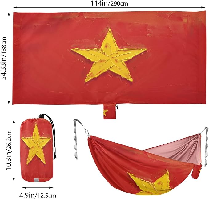 Oil Painting Flag Vietnam Outdoor Hammocks with Tree Straps Fabric Hammock for Outside Beach Patio Garden