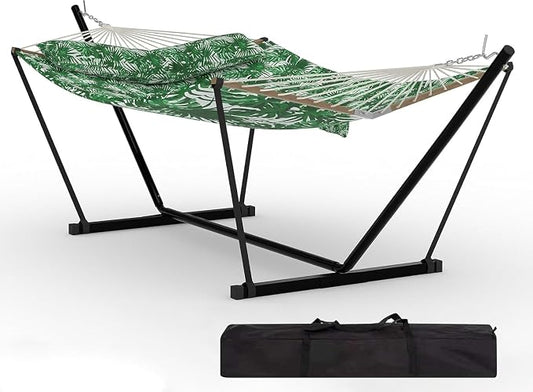 2 Person Hammock with Stand for Outdoor, 475 Lbs Capacity, Heavy Duty Portable Hammock with Adjustable Steel Stand for Patio, Garden, Beach, Backyard - Includes Carrying Bag