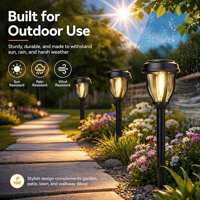 DERAYSION 12 Pack Solar Lights Outdoor, Solar Pathway Lights Auto On/Off Waterproof Garden Landscape Lighting for Path, Yard, Walkway, Driveway Decor