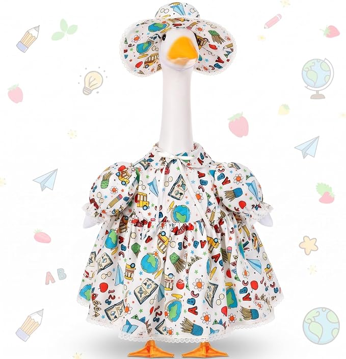 FuWeave Fall Porch Goose Outfit for Lawn Decor | Fits 23"/17" Lawn Plastic/Cement Statue Goose Costume Dress for Front Outdoor Courtyard Garden Patio Yard Decoration