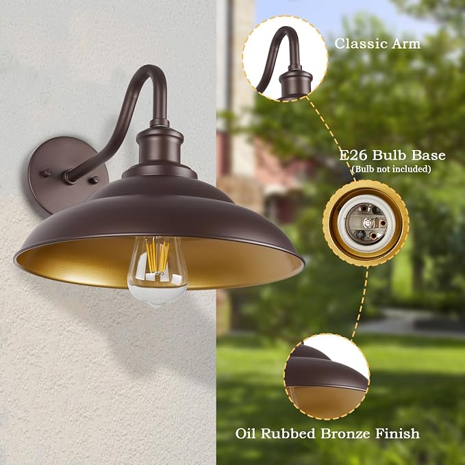 Barn Light - 12" Farmhouse Exterior Wall Mount Sconce, Industrial Black & Oil Rubbed Bronze, 3 Pack - Outdoor & Indoor Use