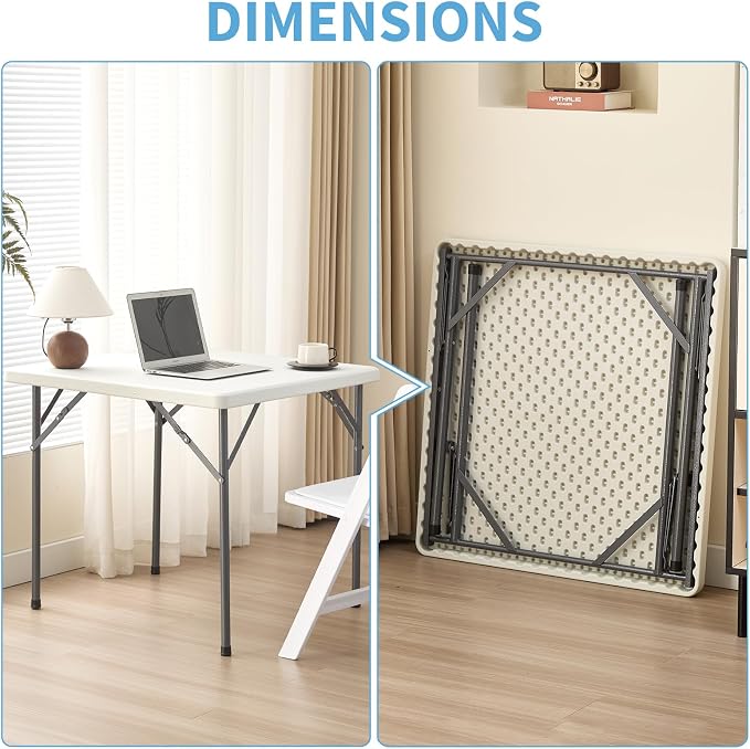 KAIHAOWIN Square Folding Table-31.5"x31.5" Plastic Card Table with Foldable Legs Portable Small Utility Table for Indoor Outdoor -White