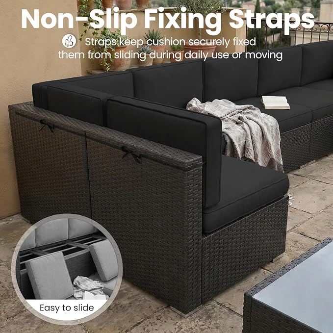 6 Pieces Patio Furniture Set with 44" Propane Gas Fire Pit Table, Outdoor Sectional Wicker Conversation Sofa Sets with Coffee Table