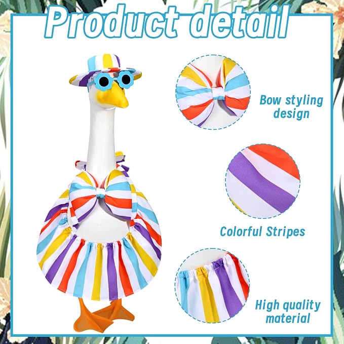 JcHrmers Summer Bikini Goose Outfit Porch Goose Beach Swimsuit Outfits for 23 Inch Geese Statues Lawn Stripes Bathing Suit Goose Clothes for Outdoor Garden Yard Decor (Striped)