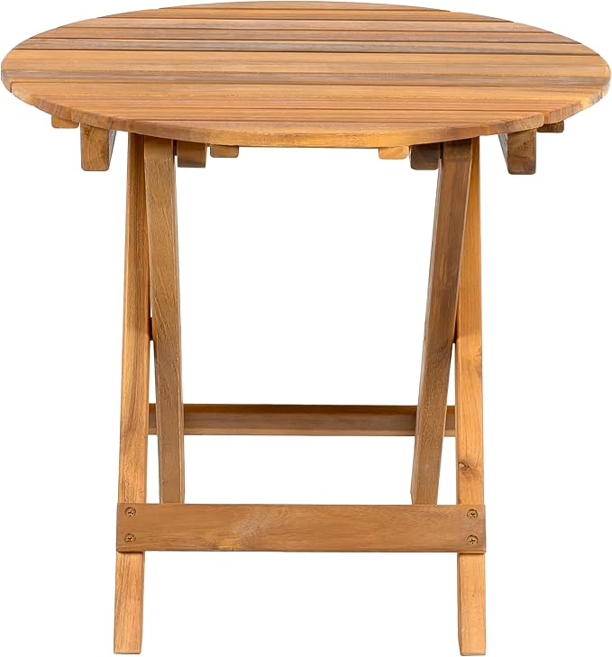 Christopher Knight Home Aurl 17.75" W Outdoor Acacia Wood Side Table, Round End Table, Slats Panel Design, Foldable and Adjustable Small Coffee Desk, Sofa Side Desk, No Assembly Needed, 175lbs Teak