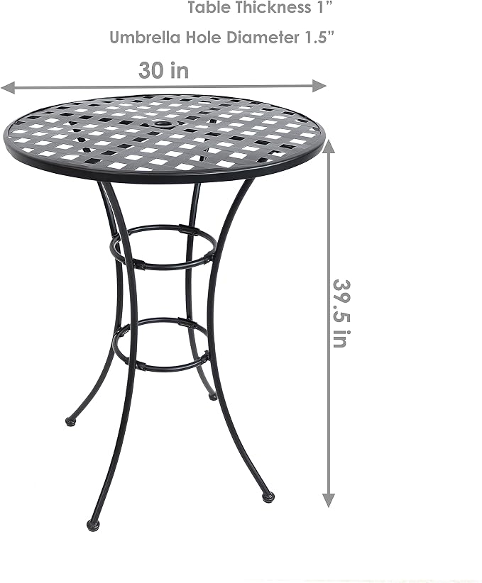 Sunnydaze Elegant Black Wrought Iron Bar Table - 30-Inch Diameter x 39.5 Inches Tall - Dining Table Only