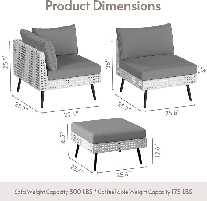 ENSTVER Modern High-End 8-Piece Wicker Patio Furniture Sets，Outdoor Patio Sectional with Thicken Cationic Fabric Cushions & Non-Slip Pad, Convertible Conversation Sets for Garden, Poolside, Backyard