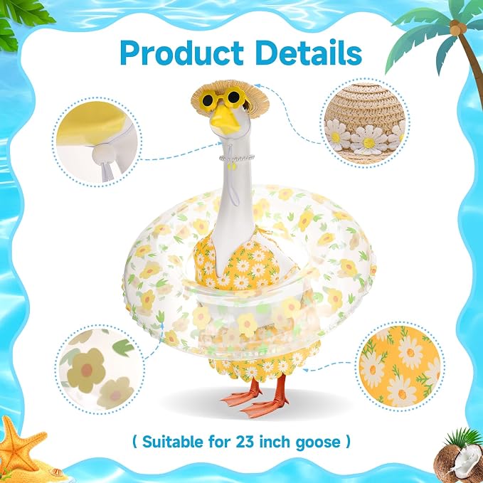 Porch Goose Outfit Summer Hawaiian Fishing Porch Goose Outfit Clothes Costume for 23 In Statue Garden Yard Decor