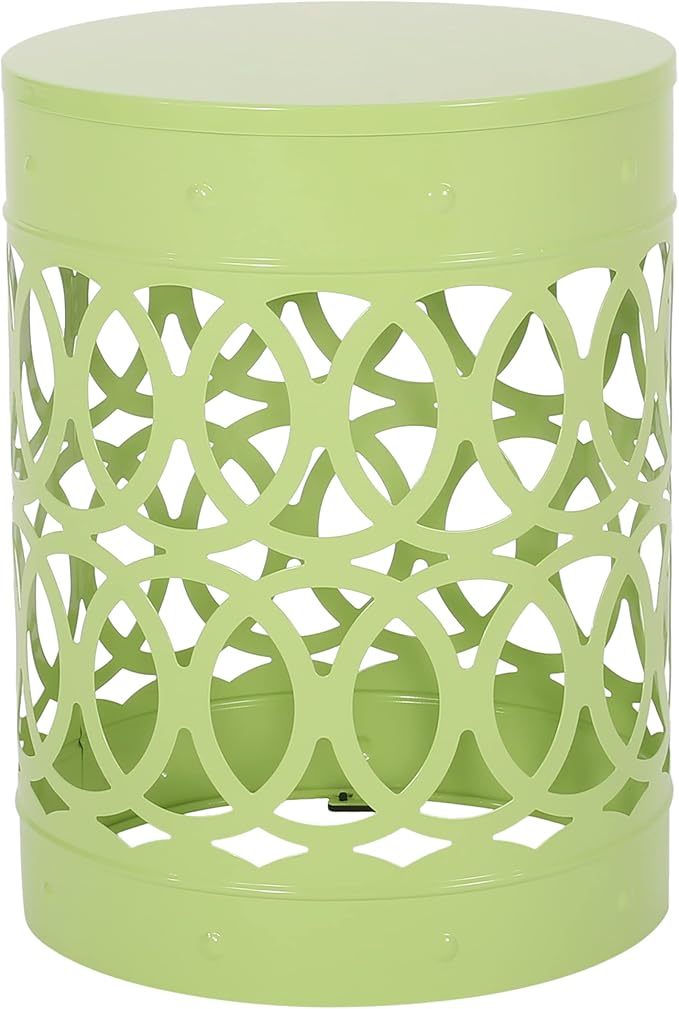 Set of 2 Round Metal Patio Side Tables Steel Accent End Tables with Geometric Circle Cut-Outs Weather Resistant Small Outdoor Furniture for Deck Pool Yard Balcony No Assembly,Green