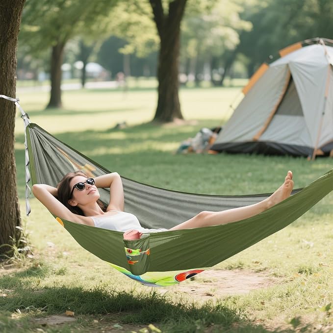 Red Eyed Tree Frog Camping Hammock, Portable Lightweight Single Hammock with Tree Straps and Aluminum Carabiners, 114" x 54" Travel Hammock for Hiking Backpacking Beach