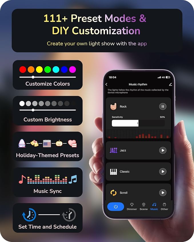 EDISHINE 150FT Permanent Outdoor Lights, RGBIC 111+ Scene Modes, IP67 | App/Voice/Remote Control, Cuttable & Splicable Accent Lights for Party Decor & Festive Celebrations