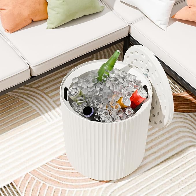 Outdoor Cooler Side Table, 2-in-1 Ice Chest Cool Side Table with Storage, Removable Lid, Patio Cooler Table for Poolside, Deck, Beach,White