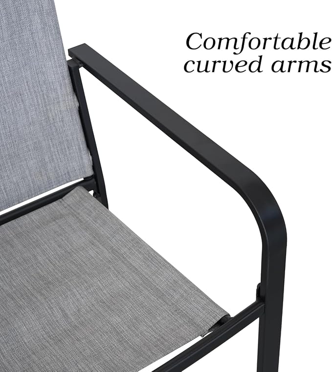 Patio Table and Chairs Set for 6 Person,54" Round Steel Slat Outdoor Table with 6PCS Breathable Textilene Stackable Chairs for Deck/Backyard/Poolside/Garden