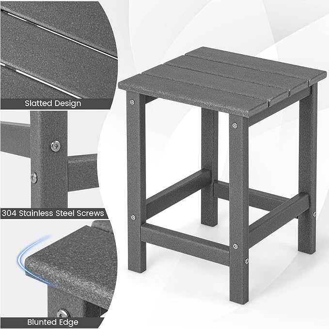Tangkula Square Outdoor Side Table, Weather Resistant HDPE Adirondack Table, Outdoor Chairside End Tables for Lawn Garden Balcony, Easy Assembly, Patio Side Table, 14 x 14 x 18.5 Inch (1, Gray)