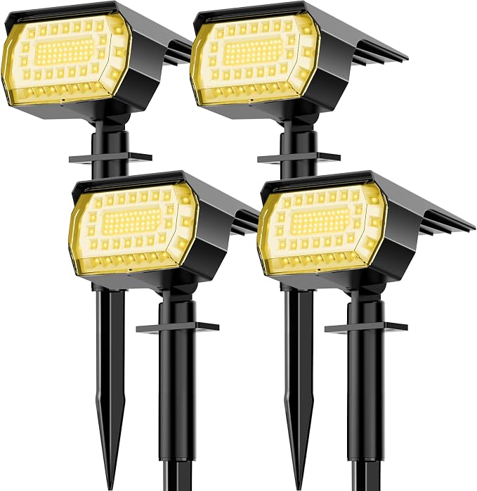 LANSOW Solar Spot Lights Outdoor, [76 LED/4 Pack] 2-in-1 Solar Landscape Spotlights, 3 Modes IP65 Waterproof Dusk to Dawn Solar Powered Flood Wall Lights for Yard Garden Pathway Outside(Warm White)