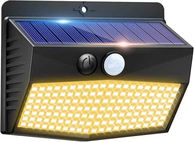 1 Pack Solar Motion Lights Outdoor, Solar Security Light with 3 Modes, IP65 Waterproof Flood Lights Outside for Camping Garden Patio Garage Backyard, Warm