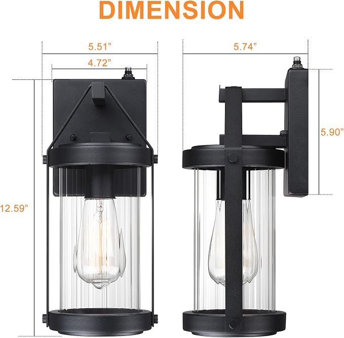 Dusk Dawn Sensor Outdoor Wall Sconce Black Exterior Porch Lantern | Waterproof Outside Garage Light Fixtures Wall Mount for House Patio Entryway