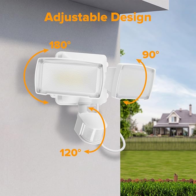 LUTEC 21W White Plug in Motion Sensor Light Outdoor, Flood Lights Outdoor Motion Sensor,2500LM, 5000K Daylight,IP65 Waterproof,Adjustable 2 Heads Wall Light for Garage, Porch, Yard