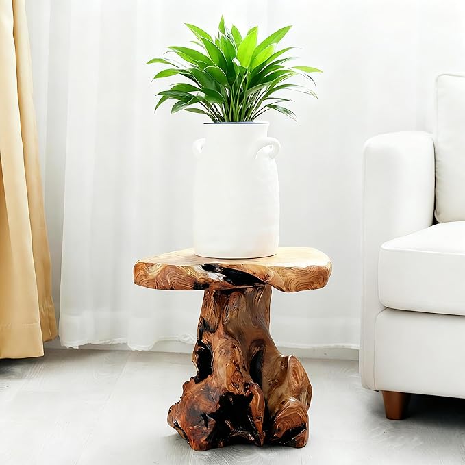 13.8" Live Edge Cedar Tree Stump Stool Handcrafted Solid Natural Wood Side Table Rustic Plant Stand Accent Nightstand for Bedroom,Living Room,Patio,Garden