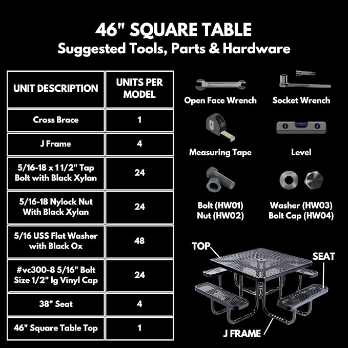 COATEDOUTDOORFURNITURE Heavy-Duty Portable Outdoor Picnic Table with Umbrella Hole, Expanded Metal Commercial-Grade Patio Dining Furniture Made in America (46" Square Top, Red)