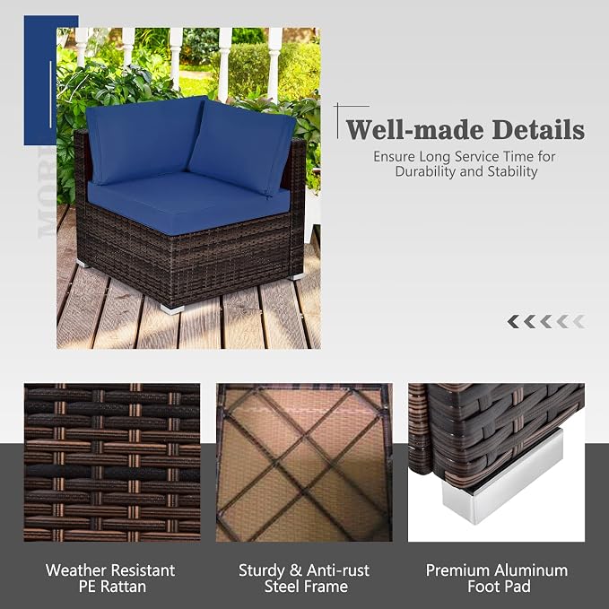 Tangkula 7 Piece Patio Furniture Set with Fire Pit Table, Patiojoy Outdoor PE Wicker Conversation Sectional Sofa Set with 30 Inches 50,000 BTU Propane Fire Pit Table, Waterproof PVC Cover (Navy)