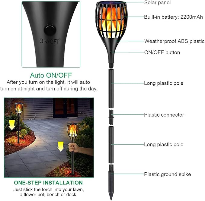 Solar Lights Outdoor 43" Flickering Flame Solar Torch Lights | 99 LED Higher & Larger Solar Flame Lights for Halloween Decor, Waterproof Solar Garden Lights for Garden Patio Pathway Yard