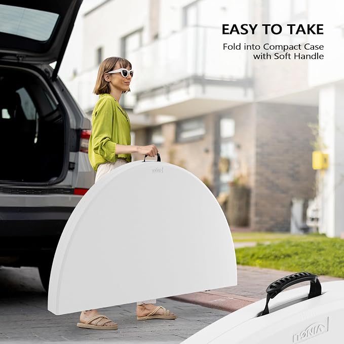 VINGLI White 48" Round Bi-Folding Commercial Table, 4 Feet Portable Plastic Dining Card Table for Kitchen or Outdoor Party Wedding Event, 5-Pack