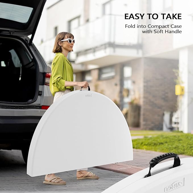 VINGLI White 48" Round Bi-Folding Commercial Table, 4 Feet Portable Plastic Dining Card Table for Kitchen or Outdoor Party Wedding Event, 2-Pack