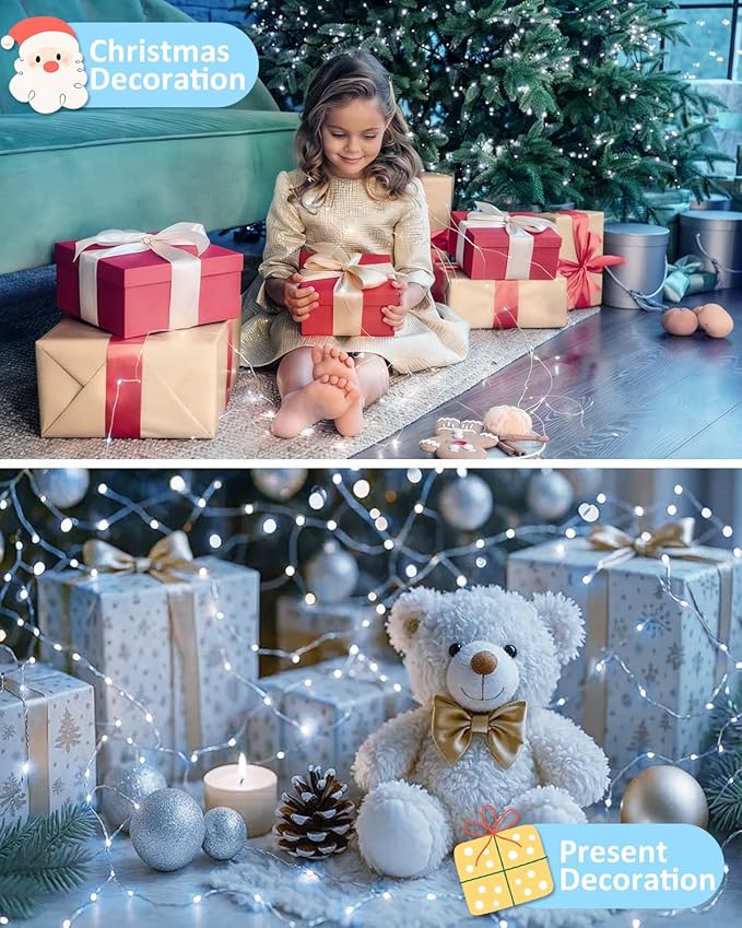 2 Pack 60 LED Fairy Lights Battery Operated with Timer, 20 FT Cool White | Cuttable Copper Wire, Waterproof Battery String Lights for Indoor Outdoor, Wedding, Bedroom, Home, DIY, Christmas Decorations
