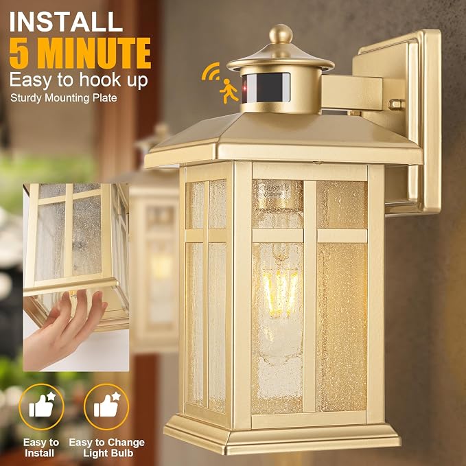 Brilvibera Outdoor Light Fixture Motion Sensor, Modern Outside Wall Lights | Exterior Light Fixture, Black Porch Lights & Outdoor Dusk till Dawn Wall Mount Light for House Garage Entryway