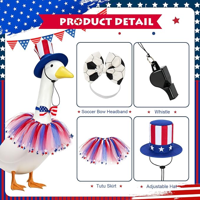 2 Set Porch Goose Outfits Football Referee Clothes Fit 23" Geese Statue | Plastic/Cement/Concrete Goose Costume World Cup for Garden, Patio, Yard & Lawn Decor