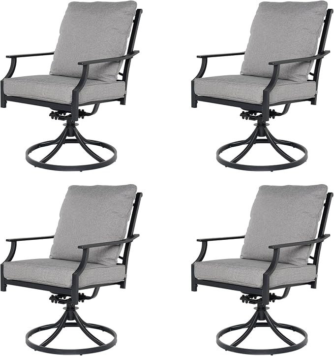 Grand patio Dining Chairs Set of 4，Outdoor Swivel Patio Dining Chairs Set of 4，Swivel Rocker Dining Chairs，Outdoor Dining Chairs with Grey Cushions, Patio Chairs for Outside, Garden Lawn Porch