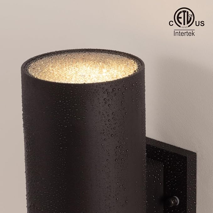 mirrea 12" Modern Outdoor Porch Light 2 Lights, 2 Pack, Oil Rubbed Bronze | Aluminum cylinder exterior fixtures, tempered glass cover, waterproof wall sconce & patio light for outdoor use.