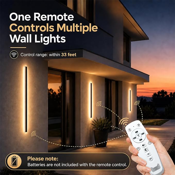 71inch Modern Outdoor Wall Light, 2700K-6500K Dimmable Black Long Wall Sconce, IP65 Waterproof Outdoor Exterior Lights for House, Courtyard, Porch, Garage
